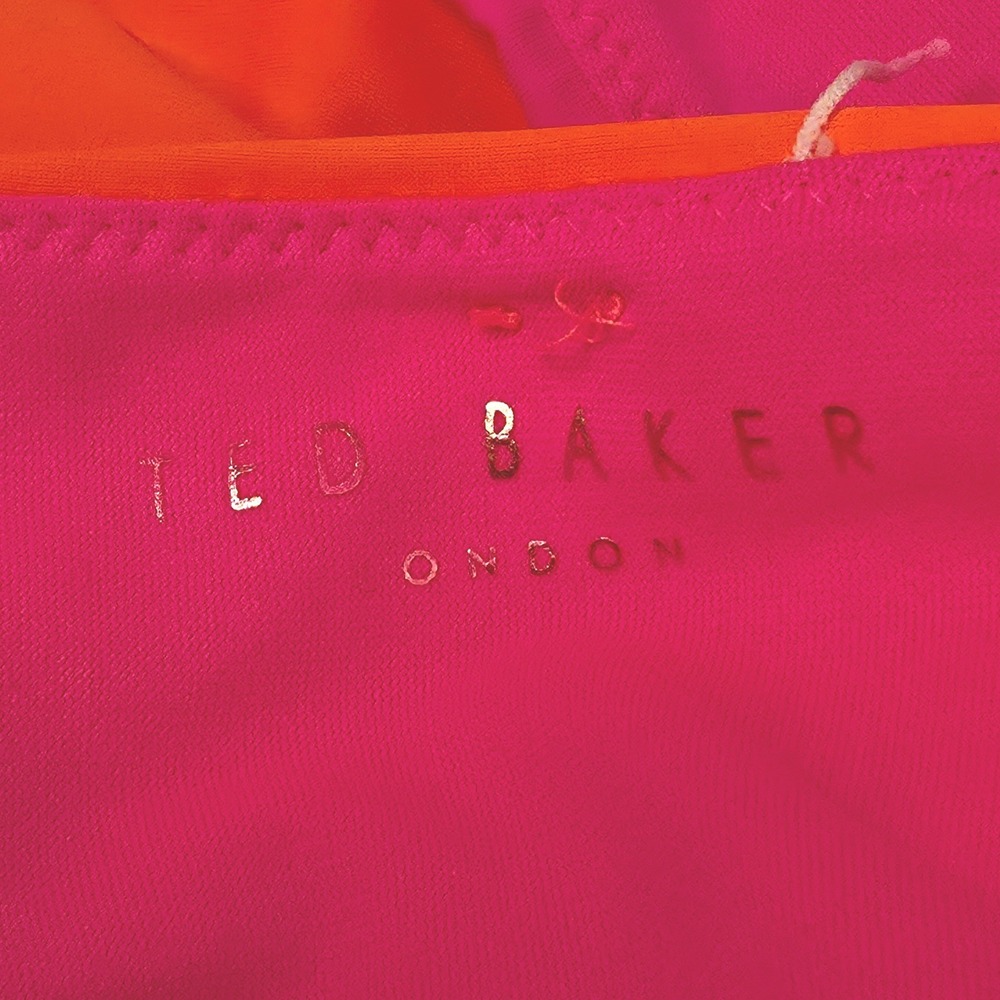Ted Baker One Piece Swimsuit Womens Pink Orange Colorblock V-Neck Good - Picture 8 of 8